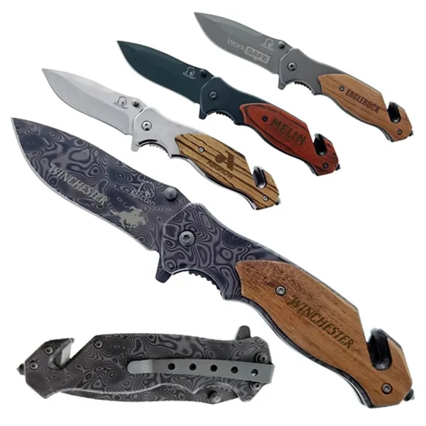 Heavy Duty Rescue Knife with Plated Wood Handle.... from ASI 37455 Atteff International Inc