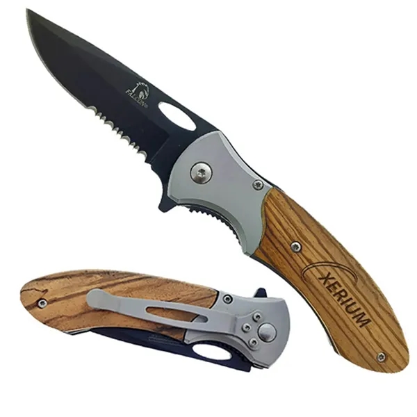 Black Blade with Zebra Wood Color Handle Pocket Knife.... from ASI 37455 Atteff International Inc