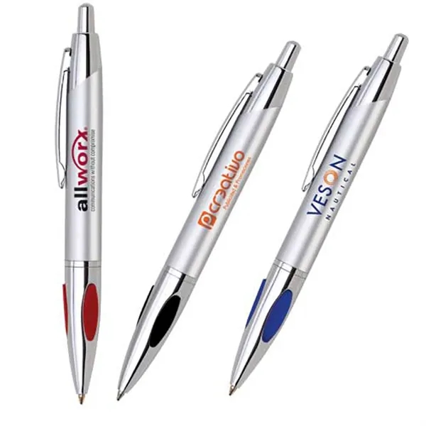 Click-action ballpoint pen. Protruding cushion comfort grip colors.... from ASI 37455 Atteff International Inc