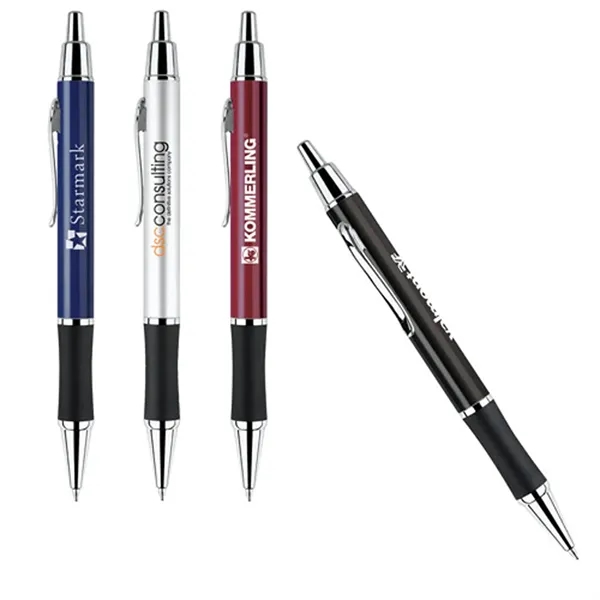 Aluminum ballpoint pen with click action. Features black rubber grip.... from ASI 37455 Atteff International Inc
