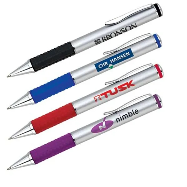 Twist-action aluminum ballpoint pen. Satin silver barrel with shiny chrome trims.... from ASI 37455 Atteff International Inc