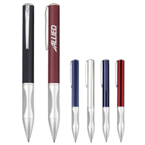 Solid brass barrel ballpoint pen with triangular metal grip in silver.... from ASI 37455 Atteff International Inc