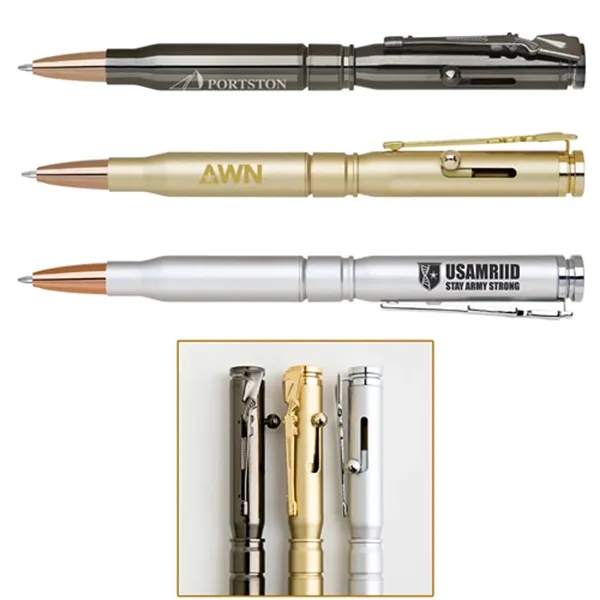 Brass Bullet Ballpoint Pen with Rifle Clip.... from ASI 37455 Atteff International Inc