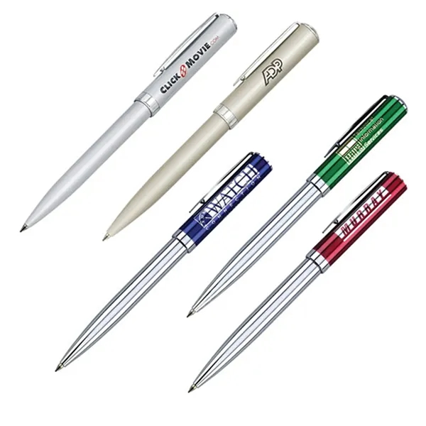 Ballpoint pen with brass construction and shiny silver trim.... from ASI 37455 Atteff International Inc