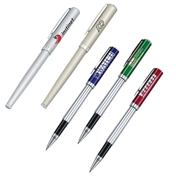 Roller ball pen with brass construction and shiny silver trim.... from ASI 37455 Atteff International Inc