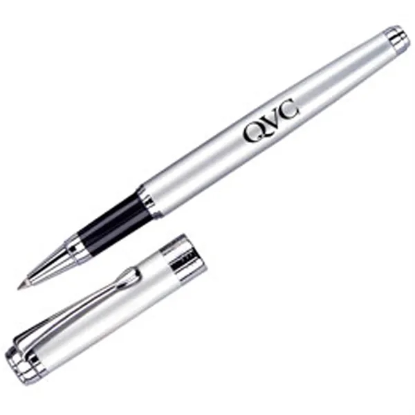 Satin silver cap off style roller ball pen in solid brass... from ASI 37455 Atteff International Inc