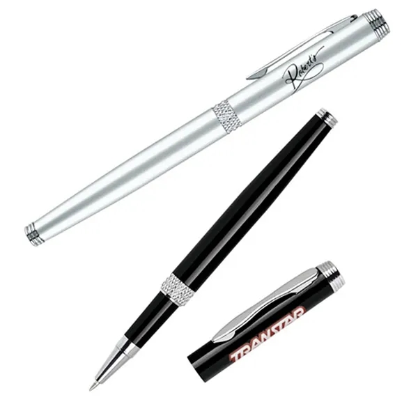 Roller ball pen has aluminum barrel with diamond cut textured middle... from ASI 37455 Atteff International Inc