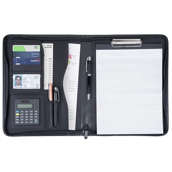 The integrated letter size clipboard zipper padfolio is made of simulated... from ASI 46755 Cosmo Promos