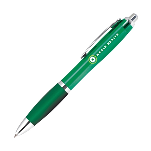 Plastic click-action ballpoint pen with a solid white barrel, bright colored... from ASI 68190 Lungsal / Lungsal