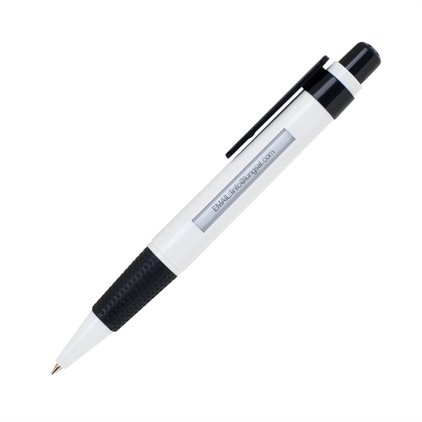Plastic click-action pen with a dotted rubber grip and white body... from ASI 68190 Lungsal / Lungsal