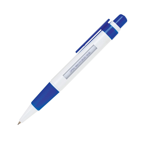 Plastic click-action pen with a dotted rubber grip and white body... from ASI 68190 Lungsal / Lungsal