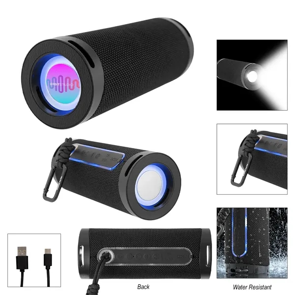 Barrel shaped wireless speaker with LED flashlight.... from ASI 61125 Hit Promotional Products / Hit®