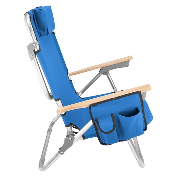 Portable reclining beach chair with arm rests, headrest and padded shoulder... from ASI 61125 Hit Promotional Products / Hit®
