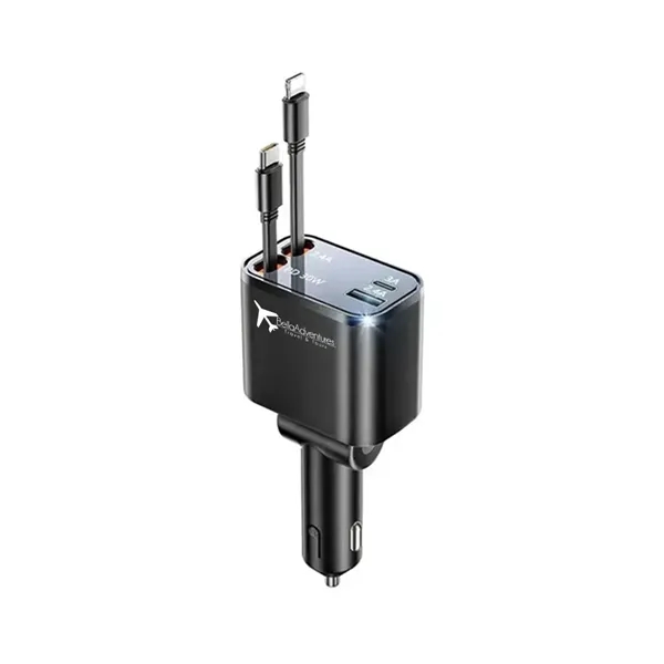 Fast charging car charger with retractable design and two extendable cables.... from ASI 39552 BEL Promo