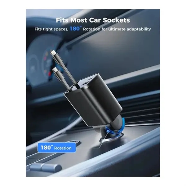 Fast charging car charger with retractable design and two extendable cables.... from ASI 39552 BEL Promo