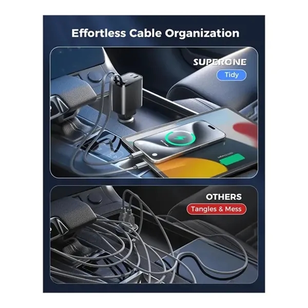 Fast charging car charger with retractable design and two extendable cables.... from ASI 39552 BEL Promo