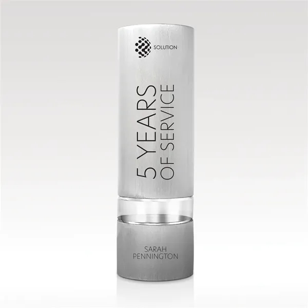 Cylindrical shaped silver aluminum with clear optical crystal accent.... from ASI 93986 Visions/Awardcraft