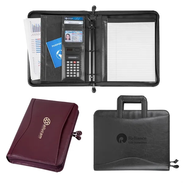 Simulated leather portfolio with retractable handle with metal three ring binder.... from ASI 46755 Cosmo Promos