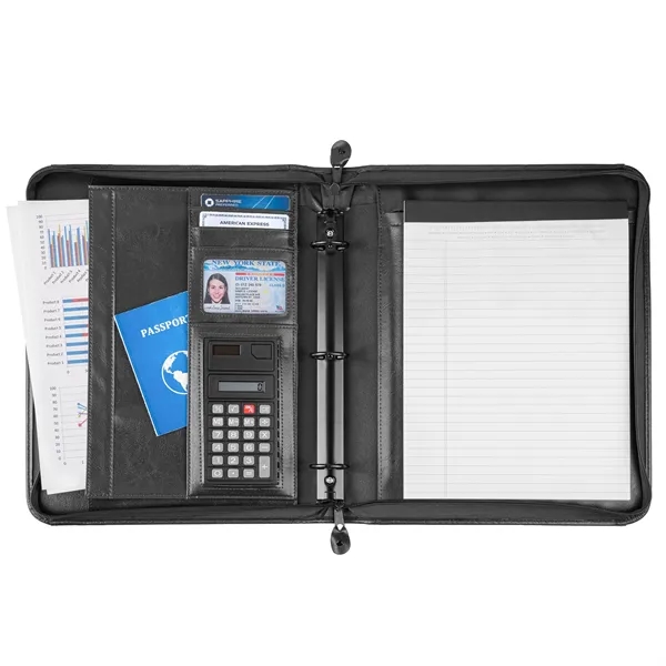 Simulated leather portfolio with retractable handle with metal three ring binder.... from ASI 46755 Cosmo Promos