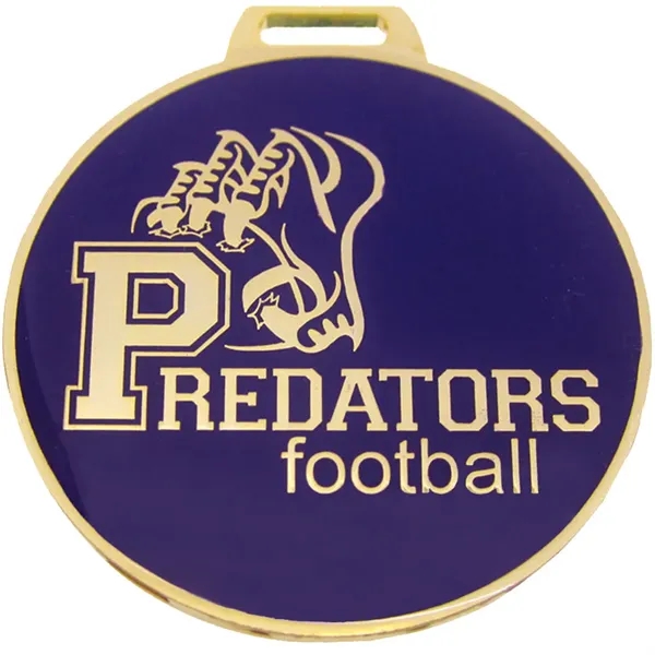 Custom shape die struck golf bag tag with 7" black leather... from ASI 61966 HPG / BCG Creations HPG Gold