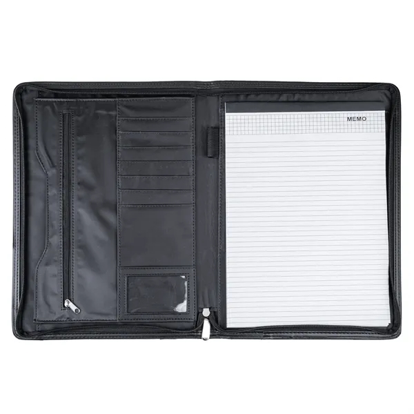 Professional simulated leather zip portfolio with writing pad.... from ASI 46755 Cosmo Promos