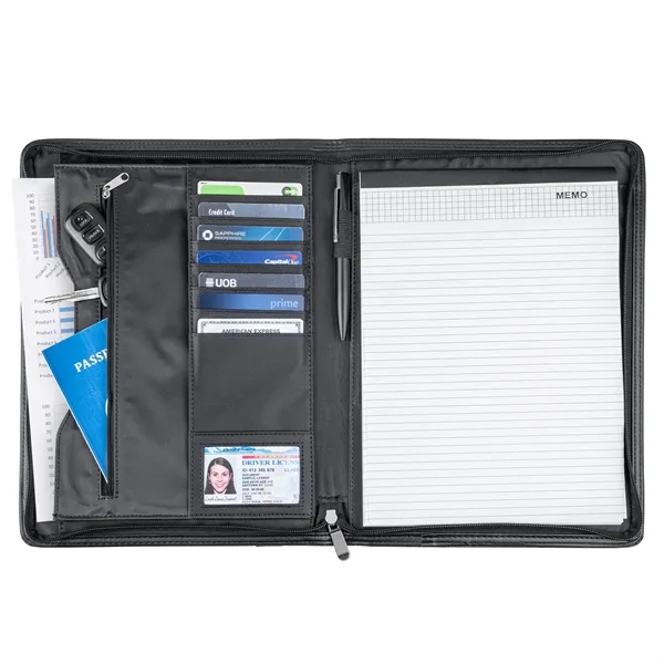 Professional simulated leather zip portfolio with writing pad.... from ASI 46755 Cosmo Promos