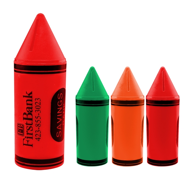 6" Crayon Shaped Banks with Stock "Savings Bank" Graphics.... from ASI 79840 The Proinnovative Line / ProInnovative Line Child Treasures.. the Fun Place