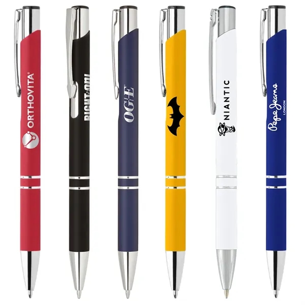 Aluminum click-action ballpoint pen with a bold color barrel, rubber finish... from ASI 68190 Lungsal / Lungsal