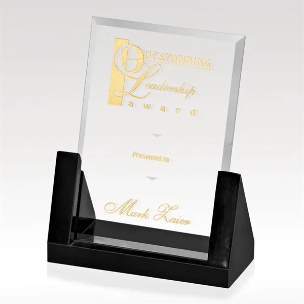 Rectangular glass award with ebony marble base and a precision cut... from ASI 93986 Visions/Awardcraft / Visions Awards