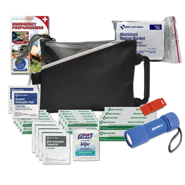Disaster and first aid kit with a flashlight, emergency blanket, emergency... from ASI 84514 Safety Made