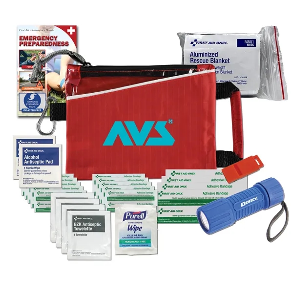 Disaster and first aid kit with a flashlight, emergency blanket, emergency... from ASI 84514 Safety Made