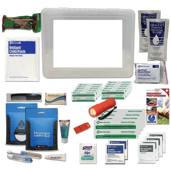 First aid kit with emergency food, water, blanket, and flashlight.... from ASI 84514 Safety Made