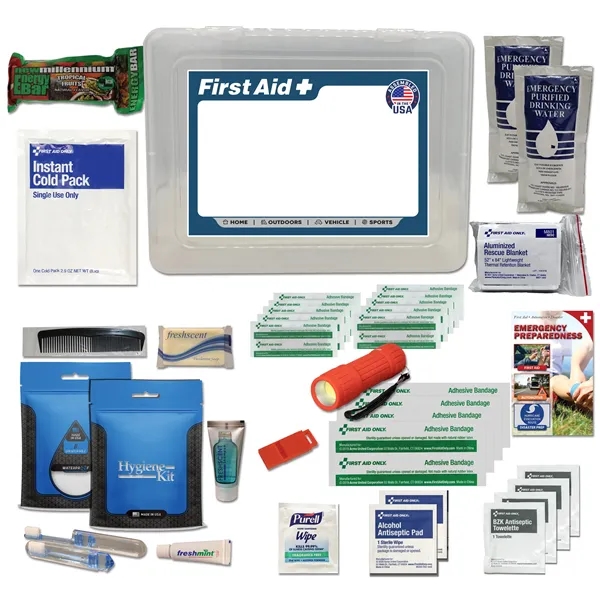 First aid kit with emergency food, water, blanket, and flashlight.... from ASI 84514 Safety Made