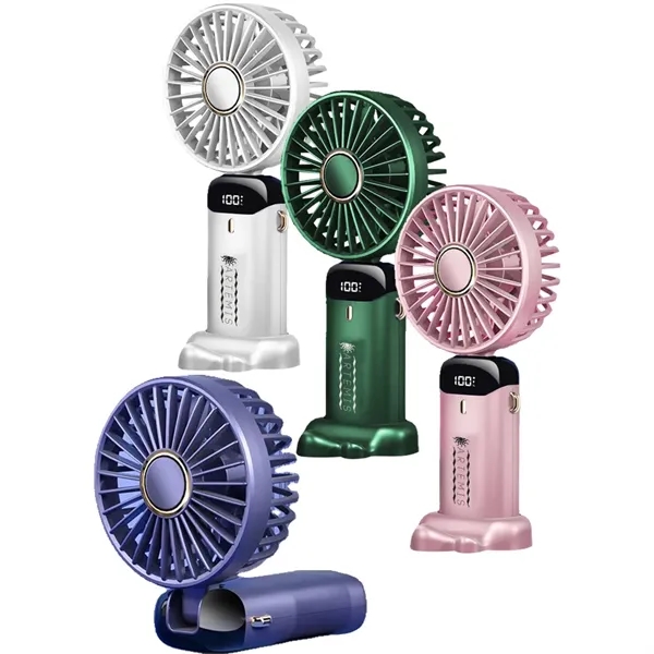 Rechargeable USB hand fan with digital display and foldable design.... from ASI 39552 BEL Promo