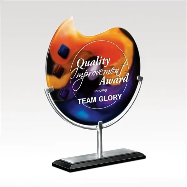 Multicolored ArtGlass award with a polished aluminum and black marble base.... from ASI 93986 Visions/Awardcraft / Visions Awards