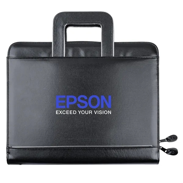 Black simulated leather portfolio with handle and interior organizer.... from ASI 46755 Cosmo Promos
