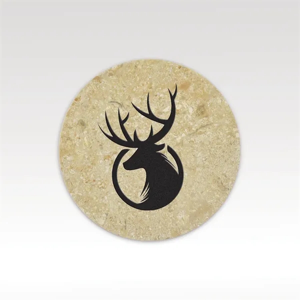 Four polished cappuccino stone coasters and base.... from ASI 93986 Visions/Awardcraft / Visions Awards