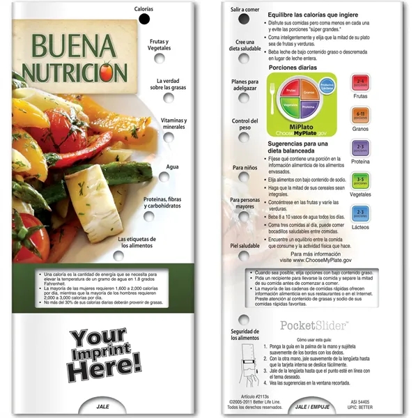 Pocket Slider - Good Nutrition in Spanish, providing information on creating... from ASI 54100 Fields Manufacturing Inc / Better Life Line