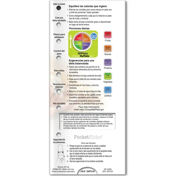 Pocket Slider - Good Nutrition in Spanish, providing information on creating... from ASI 54100 Fields Manufacturing Inc / Better Life Line