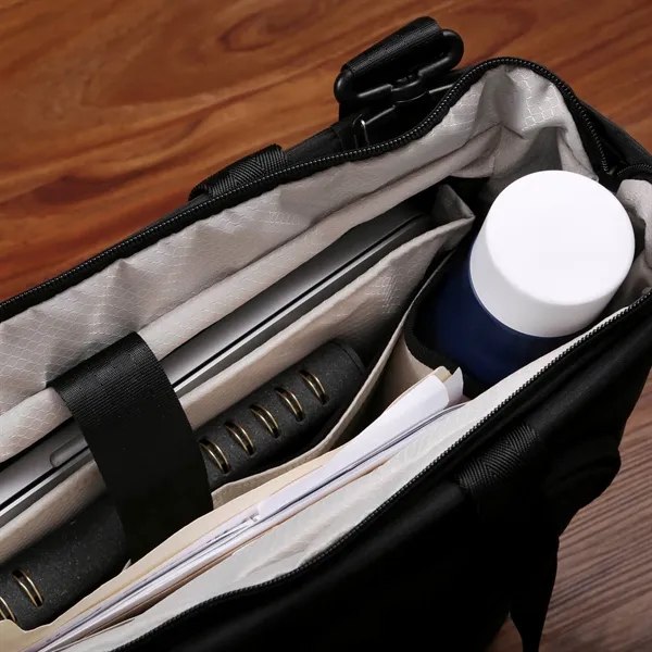 Spacious carry-all with a 16" laptop sleeve, multiple pockets, removable strap,... from ASI 61966 HPG / OrigAudio