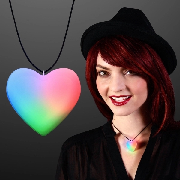 Blank or imprinted. Aurora Heart LED Fashion Necklaces Slow Color Change... from ASI 34194 ALightPromos / Alight Promotional Products