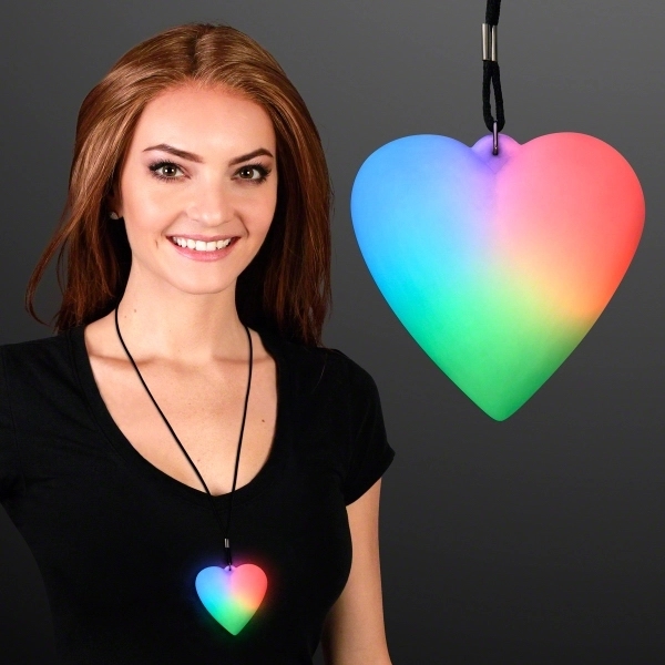 Blank or imprinted LED Deco Heart Necklace on Black String Lanyard.... from ASI 34194 ALightPromos / Alight Promotional Products