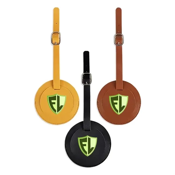 Round luggage tag made of PU vegan leather with buckle closure.... from ASI 39552 BEL Promo