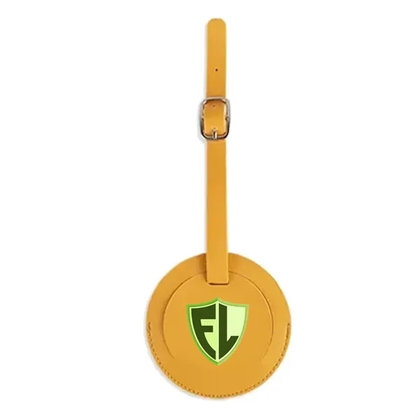 Round luggage tag made of PU vegan leather with buckle closure.... from ASI 39552 BEL Promo