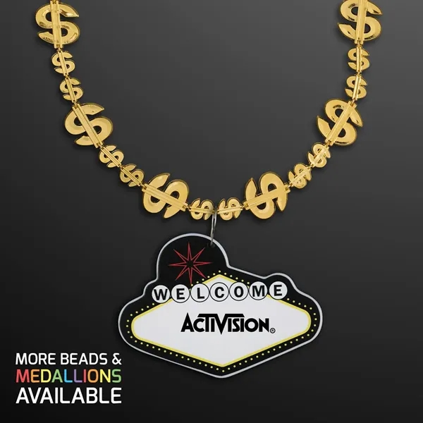 Shiny Gold Dollar Necklace with Vegas Sign Medallion; Imprinted Pricing... from ASI 34194 ALightPromos
