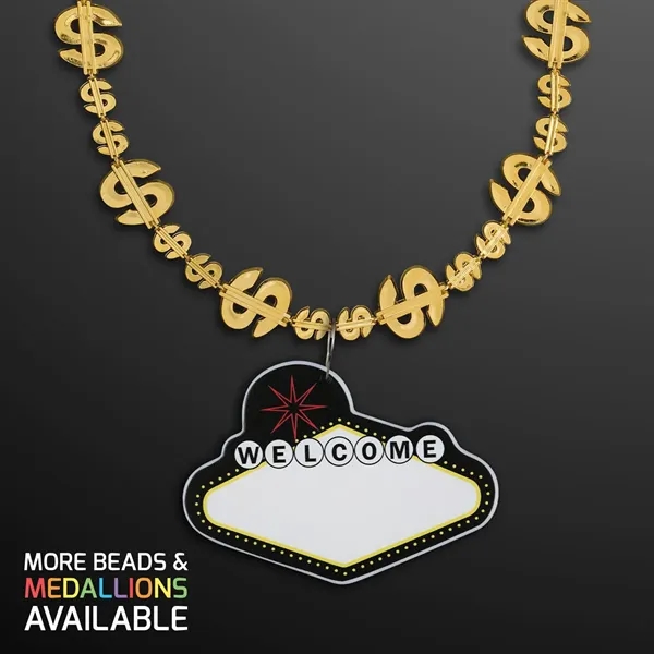 Shiny Gold Dollar Necklace with Vegas Sign Medallion; Imprinted Pricing... from ASI 34194 ALightPromos