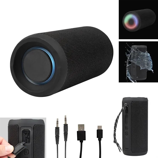 Waterproof speaker with Bluetooth 5.0 technology, built-in microphone, multi-colored lights, lanyard... from ASI 61125 Hit Promotional Products / Hit®