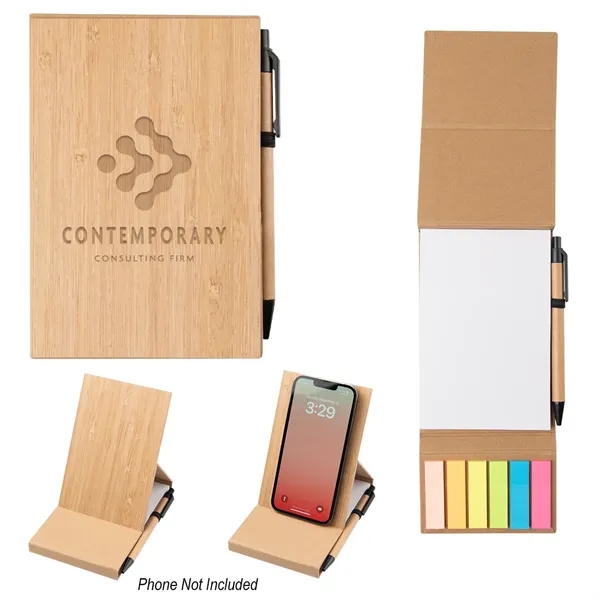 Bamboo Desk Jotter With Phone Stand... from ASI 61125 Hit Promotional Products / Hit®