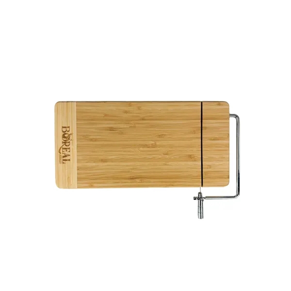 A 12" x 6" bamboo cutting board with metal cheese cutter,... from ASI 92980 WOV-IN® / Universal Strap/Wov-In Line