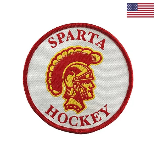 Custom woven merrowed edge patch with iron on backing; offered in... from ASI 92980 WOV-IN® / Universal Strap/Wov-In Line